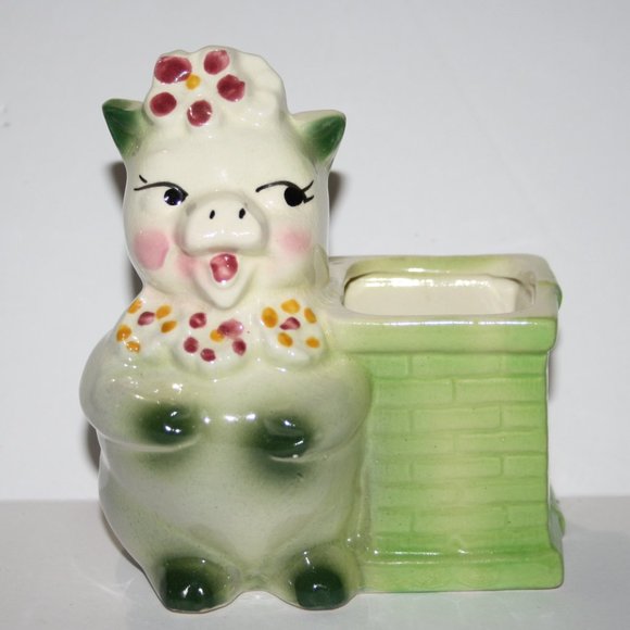 Vintage green and white pig figurine